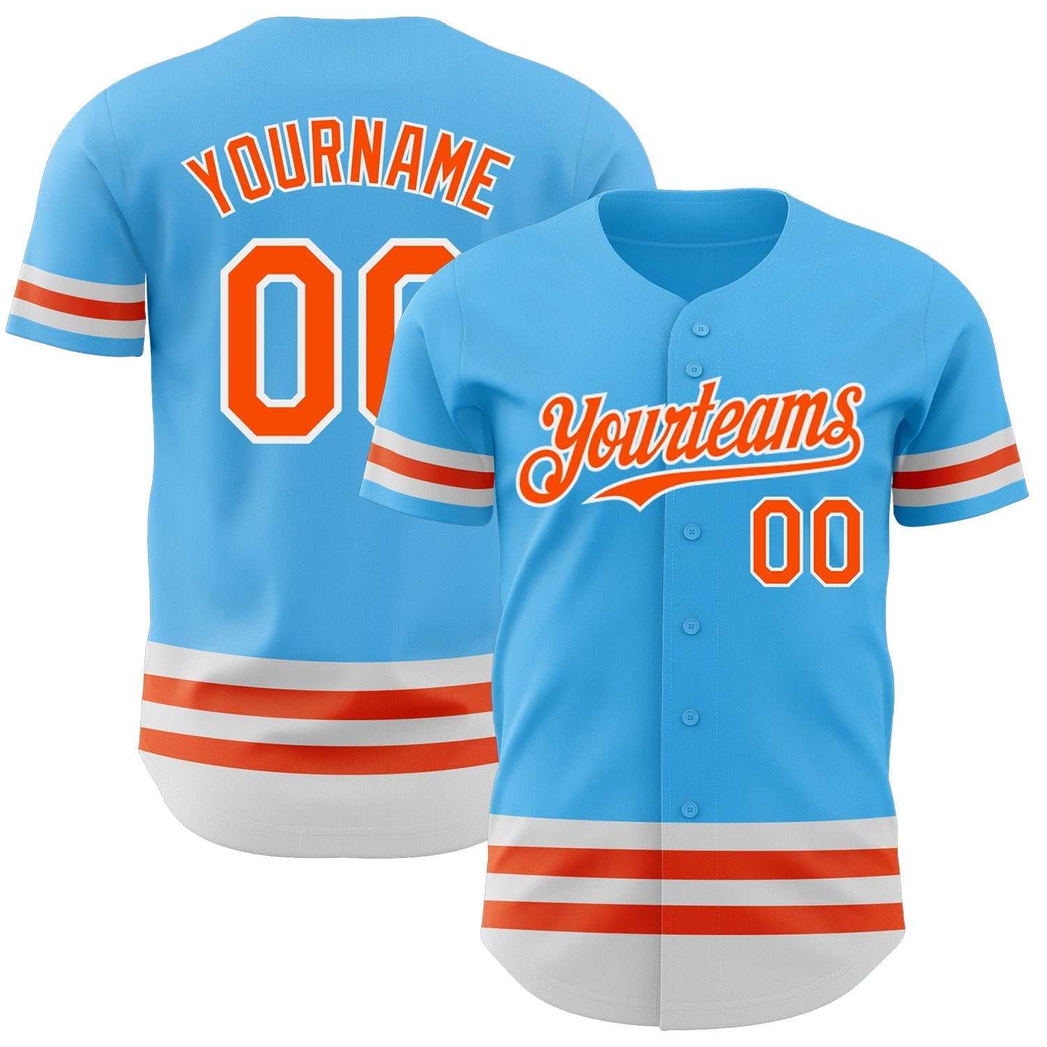 Custom Sky Blue Orange-White Line Authentic Baseball Jersey baseball jersey product view 1