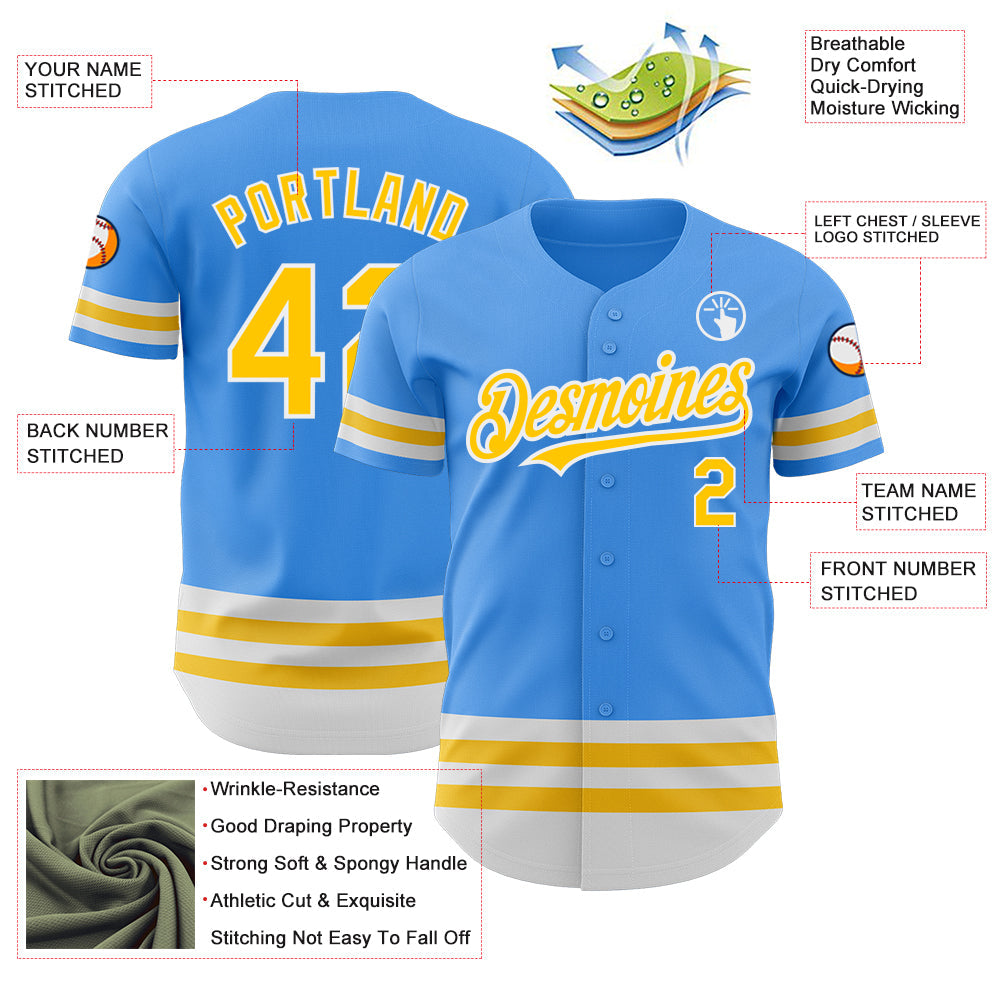Custom Electric Blue Yellow-White Line Authentic Baseball Jersey baseball jersey product view 3