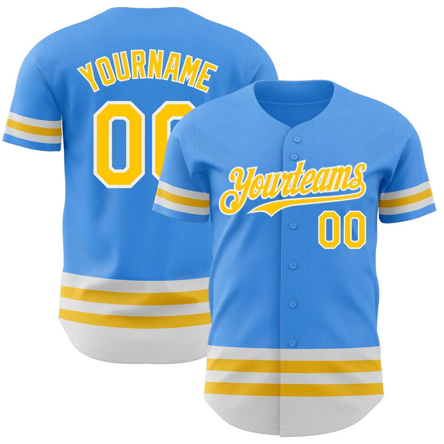 Custom Electric Blue Yellow-White Line Authentic Baseball Jersey baseball jersey product view 1