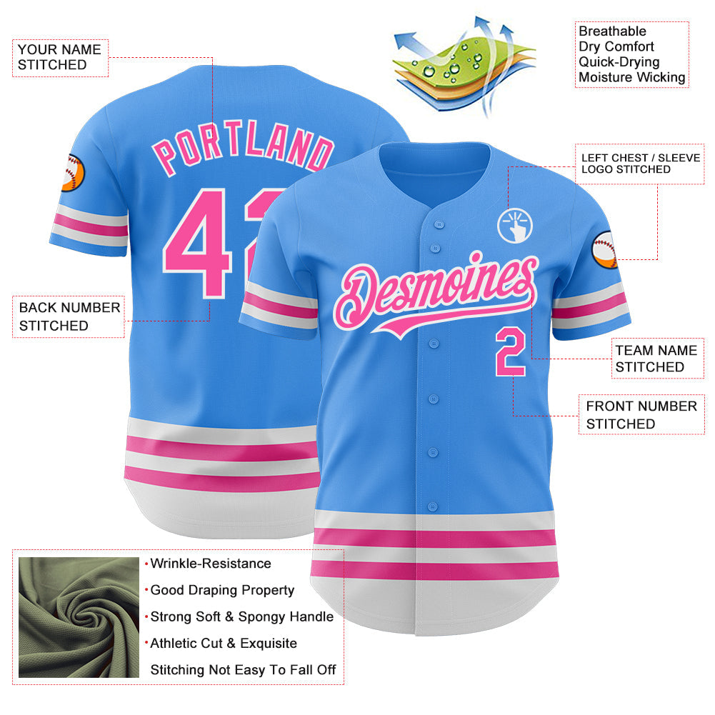 Custom Electric Blue Pink-White Line Authentic Baseball Jersey baseball jersey product view 3