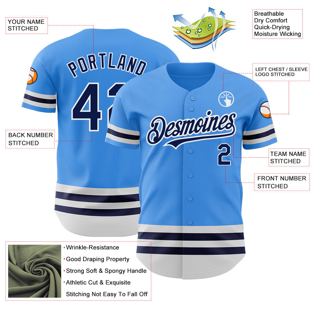 Custom Electric Blue Navy-White Line Authentic Baseball Jersey baseball jersey product view 3