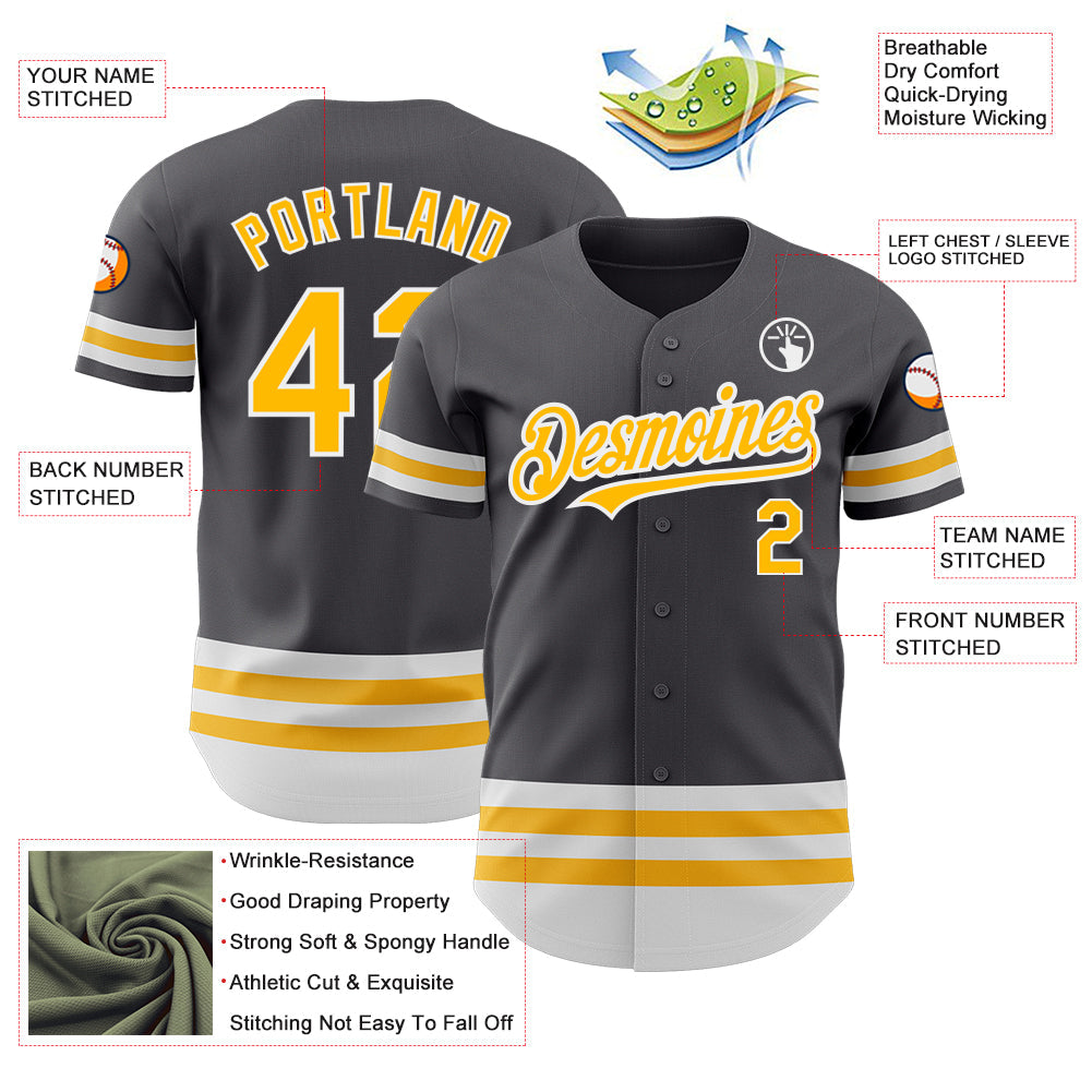 Custom Steel Gray Gold-White Line Authentic Baseball Jersey baseball jersey product view 3