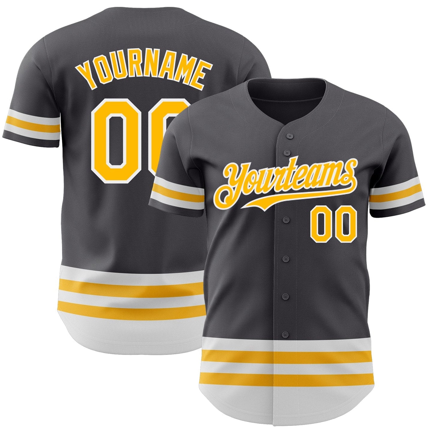 Custom Steel Gray Gold-White Line Authentic Baseball Jersey baseball jersey product view 1