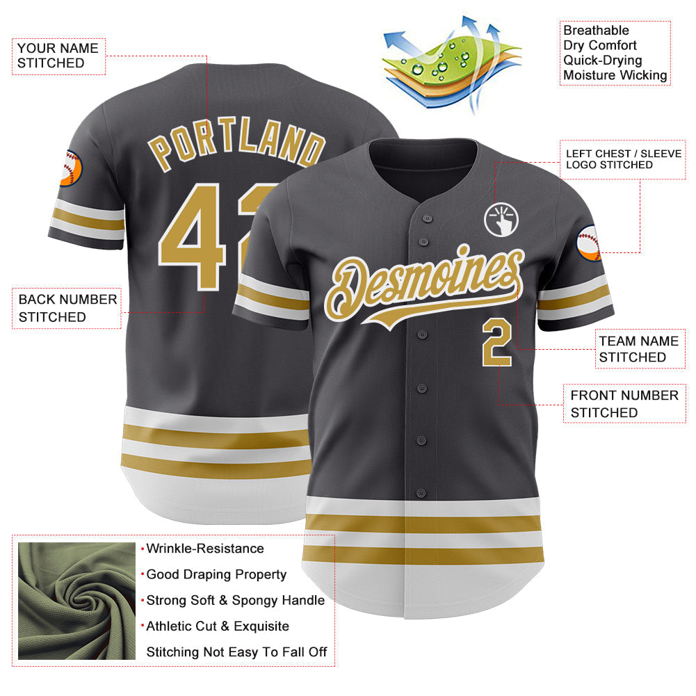 Custom Steel Gray Old Gold-White Line Authentic Baseball Jersey baseball jersey product view 3
