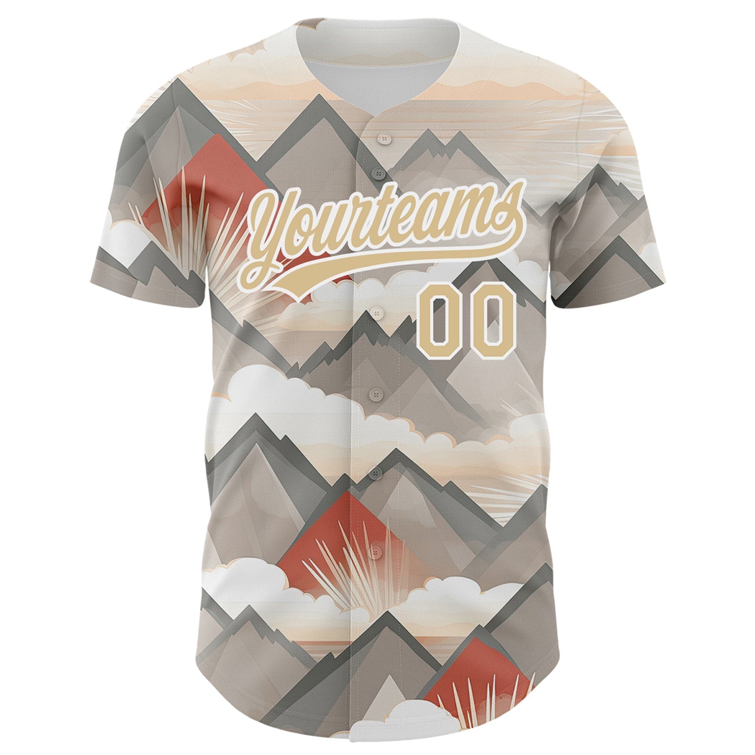 Custom Vegas Gold White 3D Pattern Design Sun Rays Through Mountain Tops Authentic Baseball Jersey baseball jersey product view 2