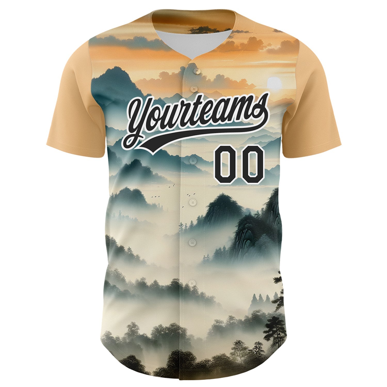 Custom White Black 3D Pattern Design Mountains Landscape Authentic Baseball Jersey baseball jersey product view 2