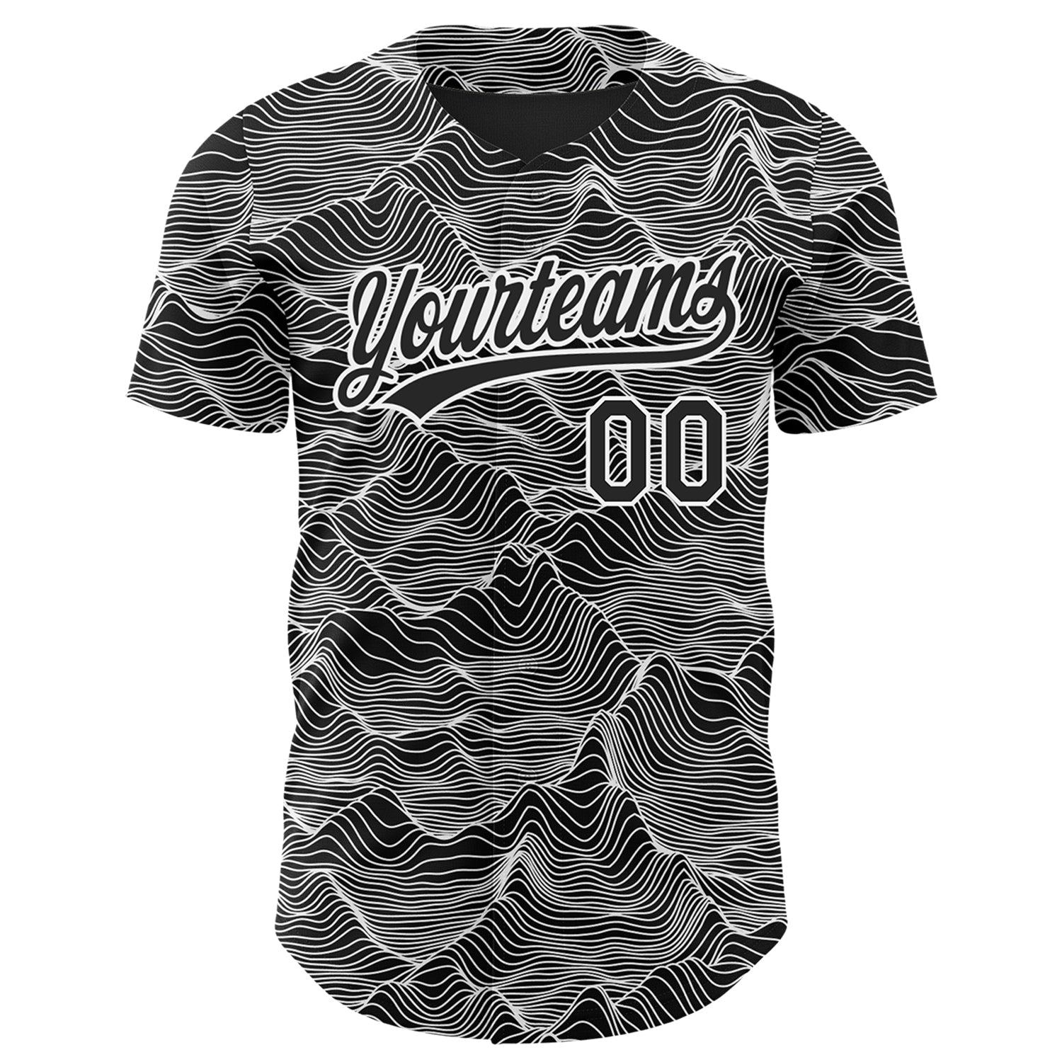 Custom Black White 3D Pattern Design Abstract Mountains Authentic Baseball Jersey baseball jersey product view 2