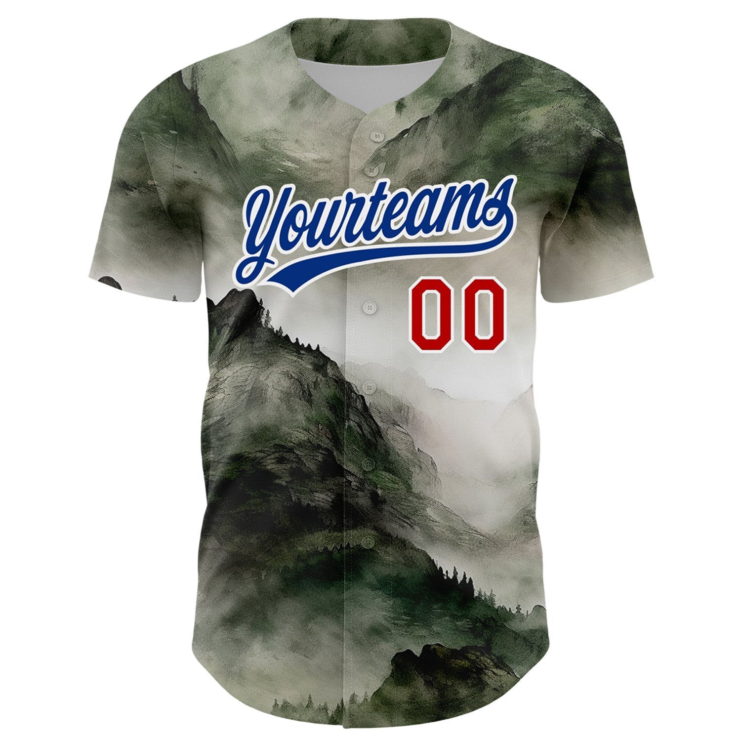 Custom White Red-Royal 3D Pattern Design Mountains Landscape Authentic Baseball Jersey baseball jersey product view 2