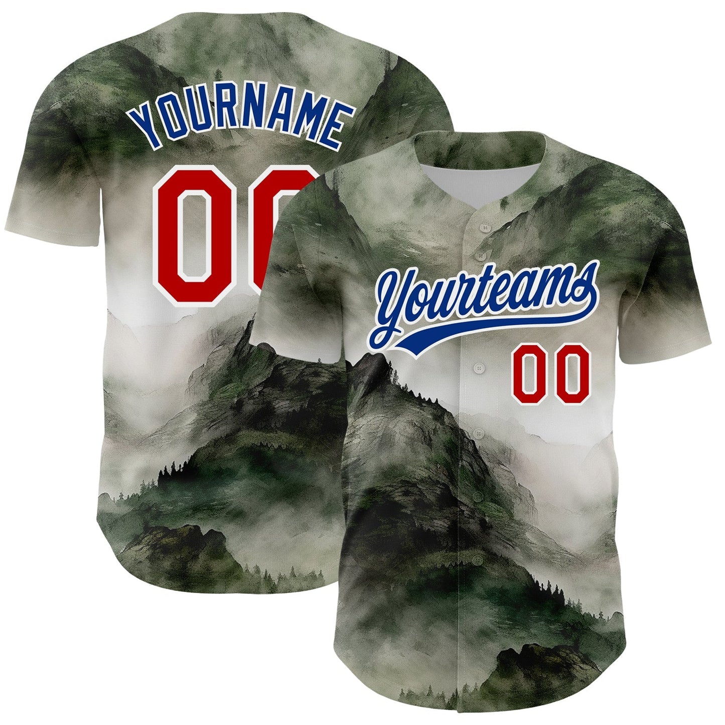 Custom White Red-Royal 3D Pattern Design Mountains Landscape Authentic Baseball Jersey baseball jersey product view 1