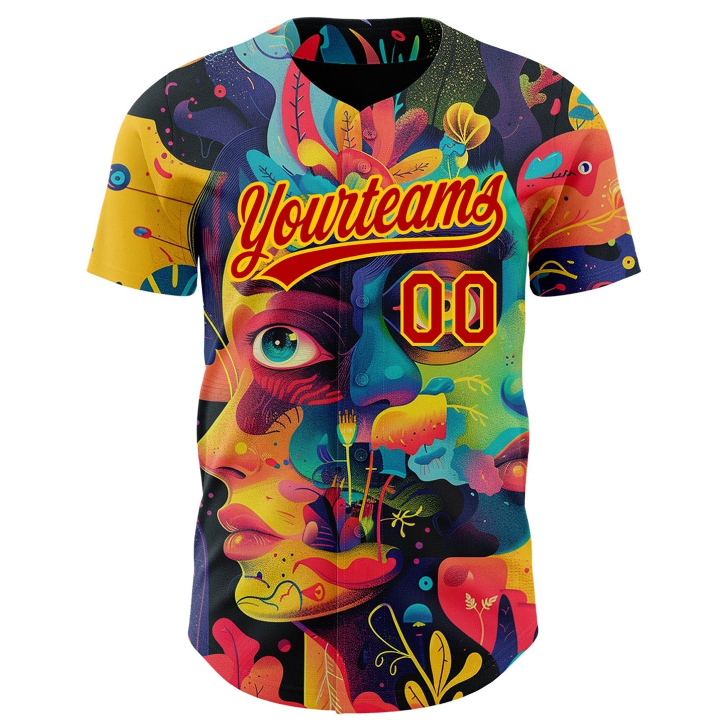 Custom Black Red-Yellow 3D Pattern Design Abstract Painting Authentic Baseball Jersey baseball jersey product view 2