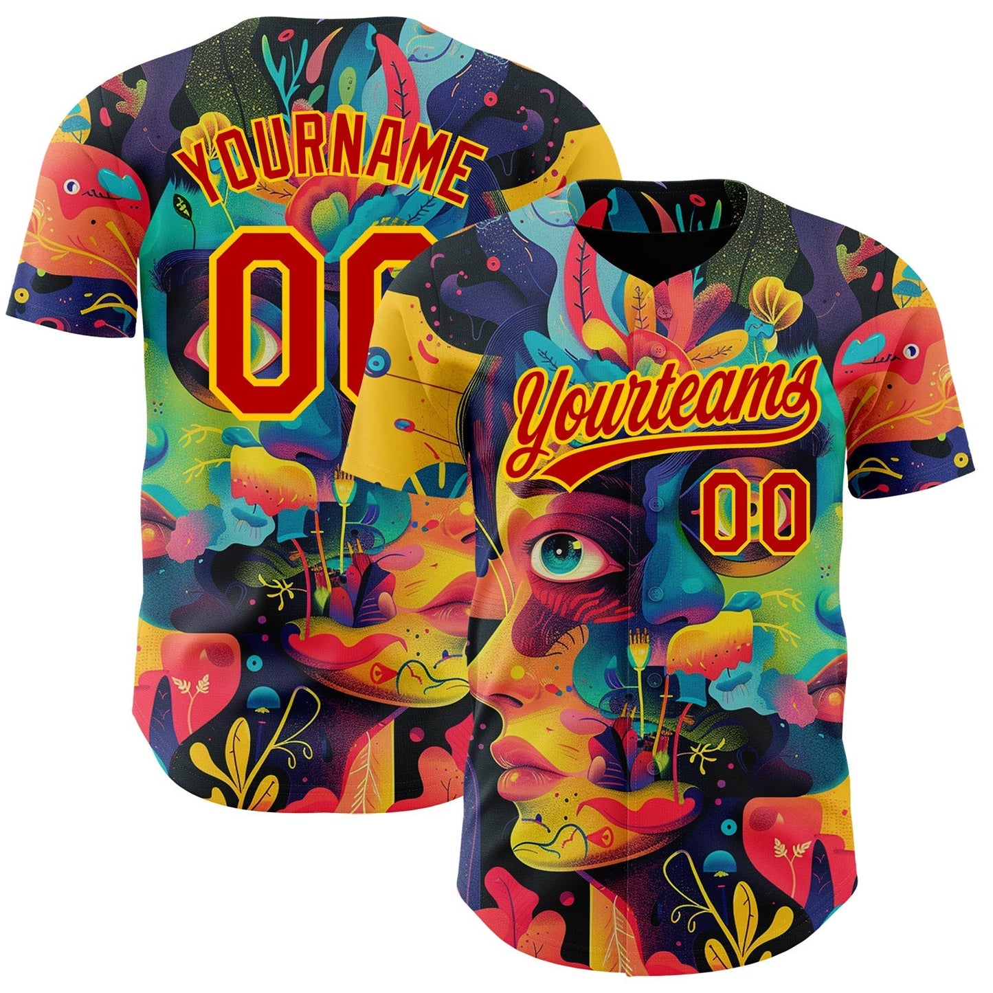 Custom Black Red-Yellow 3D Pattern Design Abstract Painting Authentic Baseball Jersey baseball jersey product view 1
