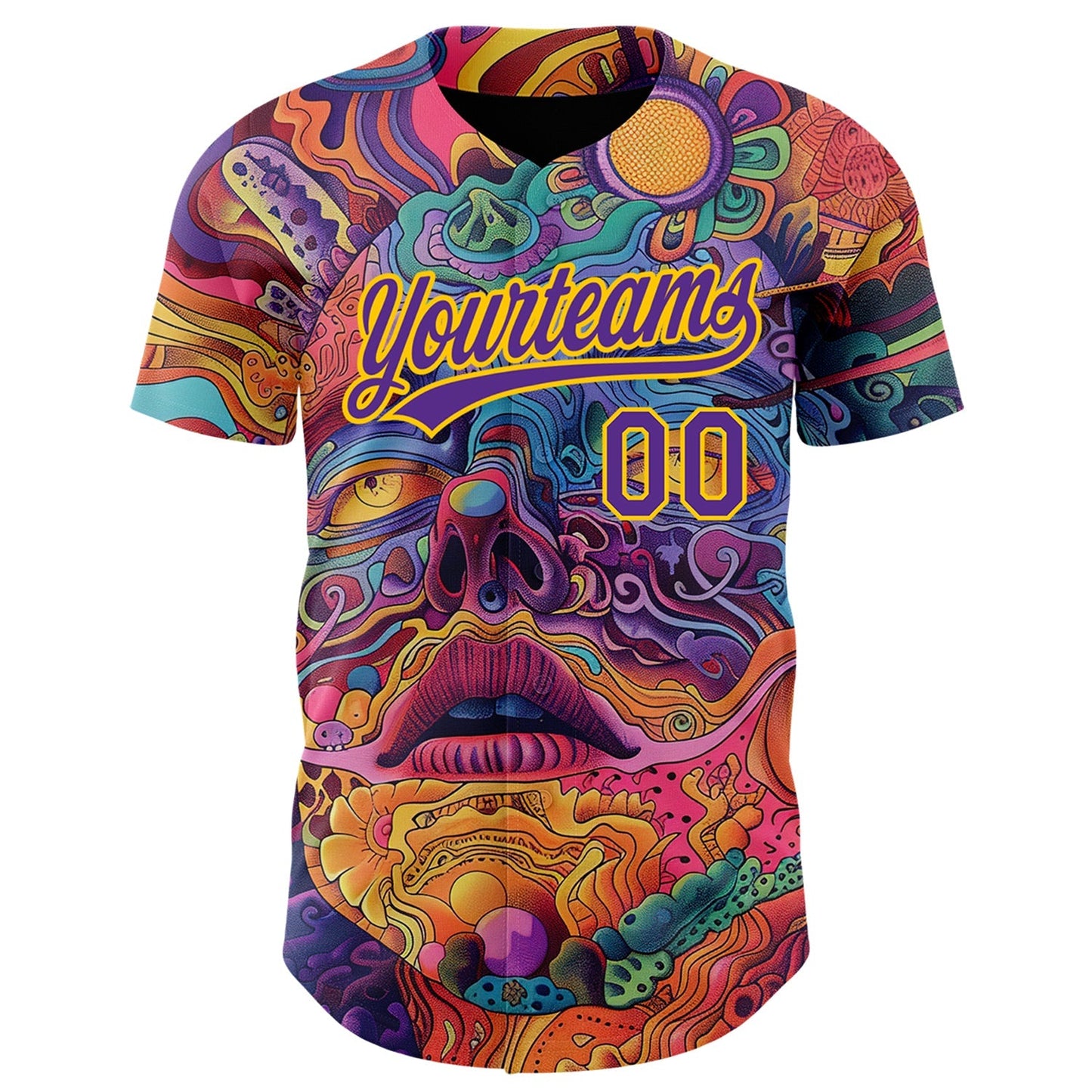 Custom Red Purple-Yellow 3D Pattern Design Abstract Painting Authentic Baseball Jersey baseball jersey product view 2