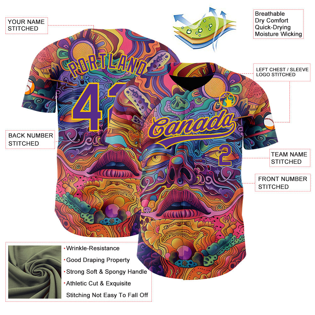 Custom Red Purple-Yellow 3D Pattern Design Abstract Painting Authentic Baseball Jersey baseball jersey product view 3