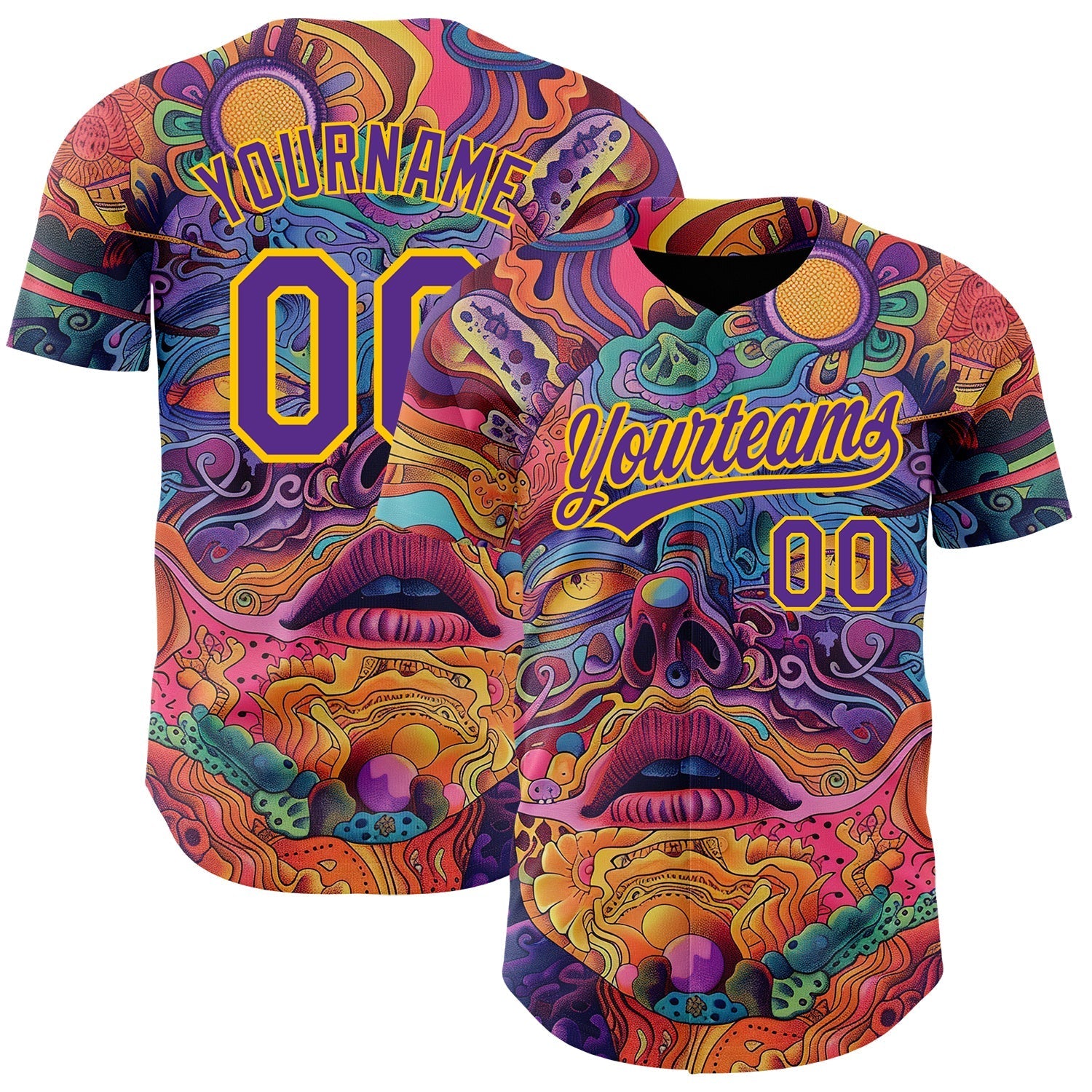Custom Red Purple-Yellow 3D Pattern Design Abstract Painting Authentic Baseball Jersey baseball jersey product view 1