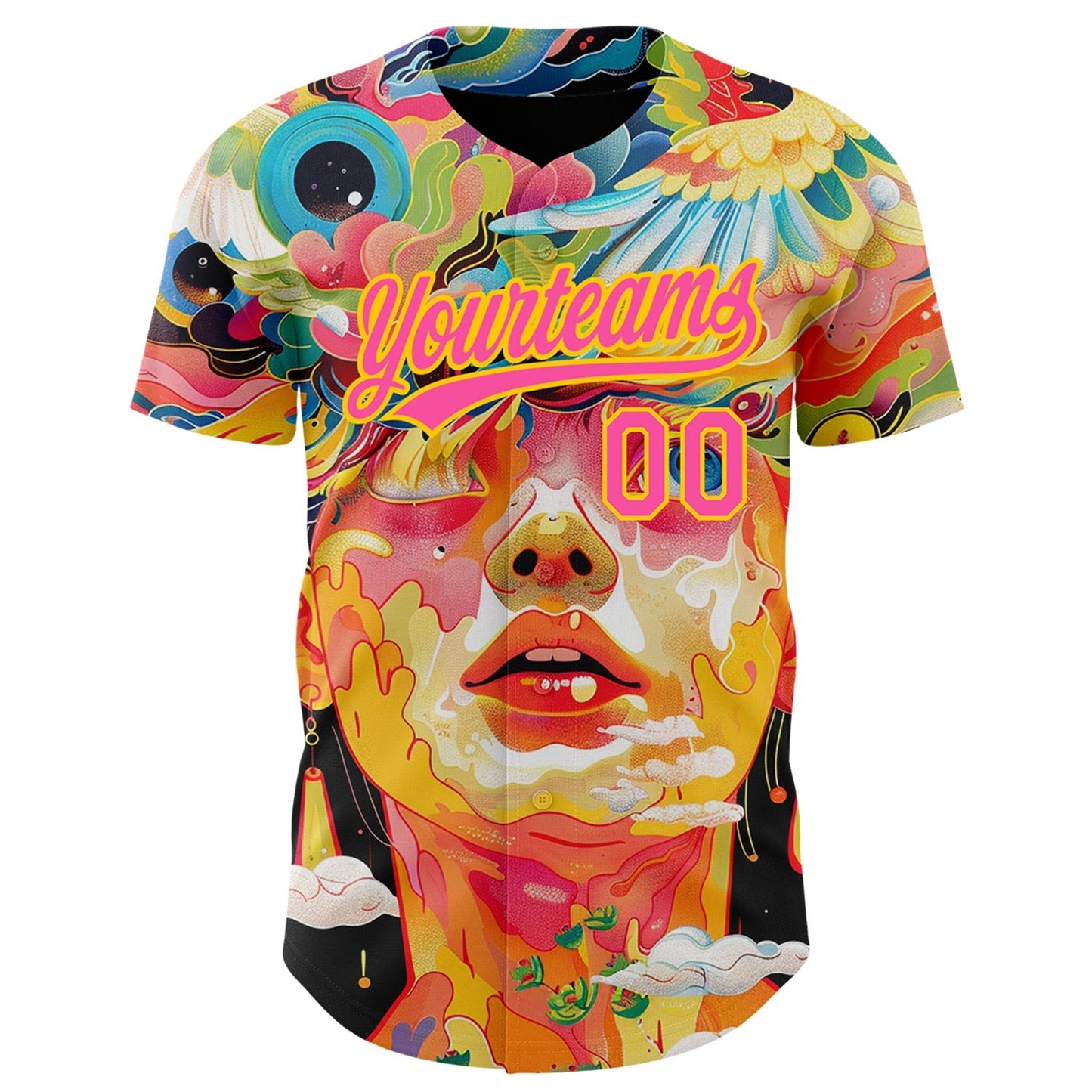 Custom Red Pink-Yellow 3D Pattern Design Abstract Painting Authentic Baseball Jersey baseball jersey product view 2