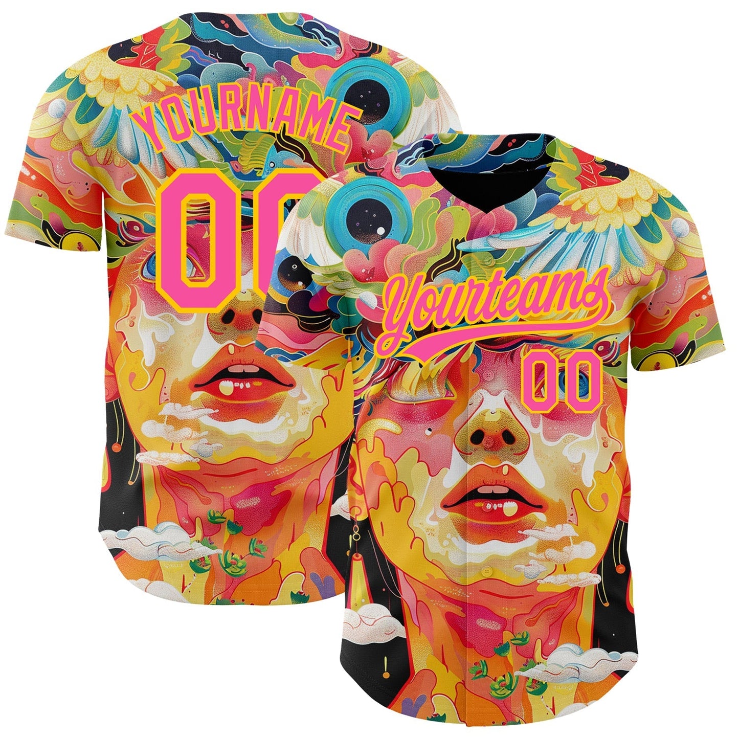 Custom Red Pink-Yellow 3D Pattern Design Abstract Painting Authentic Baseball Jersey baseball jersey product view 1