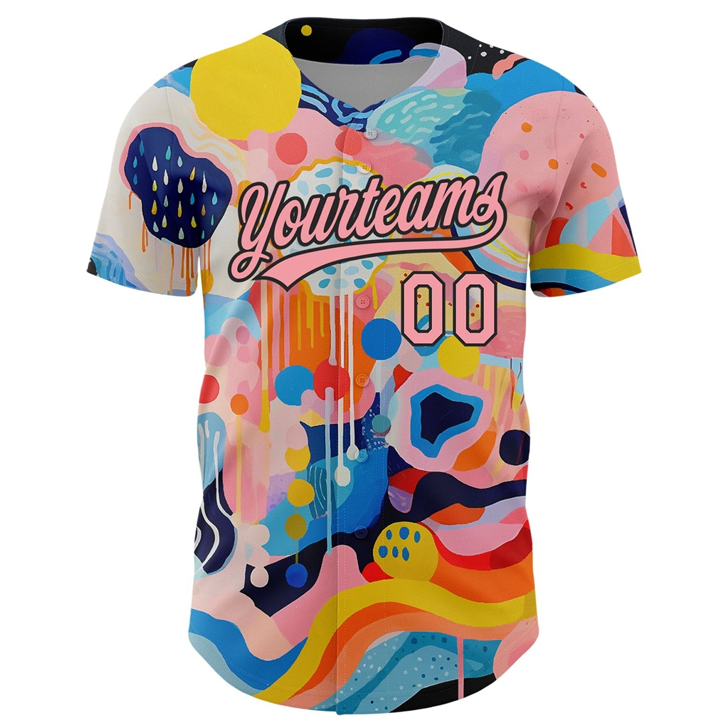 Custom Medium Pink Black 3D Pattern Design Abstract Painting Authentic Baseball Jersey baseball jersey product view 2