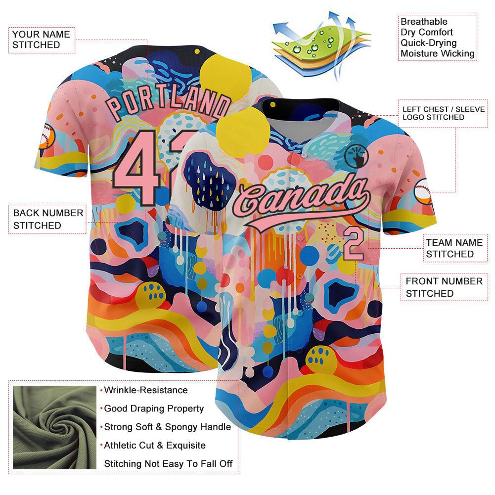 Custom Medium Pink Black 3D Pattern Design Abstract Painting Authentic Baseball Jersey baseball jersey product view 3