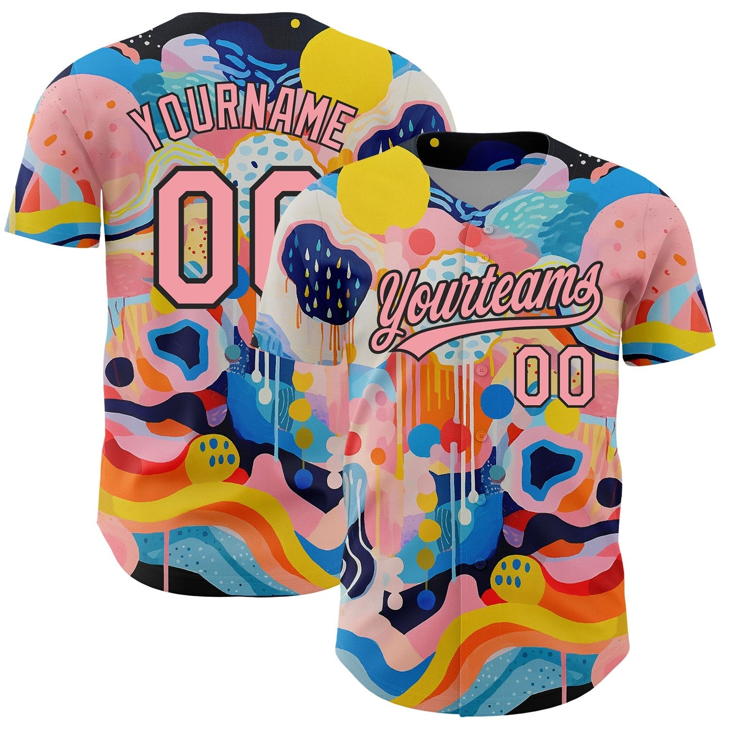 Custom Medium Pink Black 3D Pattern Design Abstract Painting Authentic Baseball Jersey baseball jersey product view 1