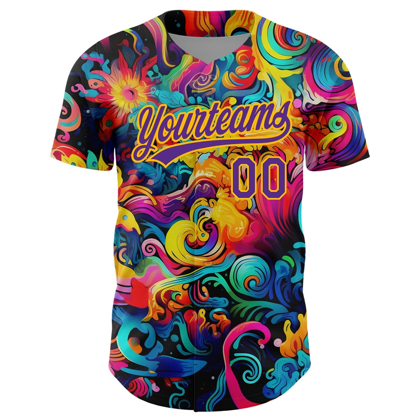 Custom Black Purple-Gold 3D Pattern Design Abstract Painting Authentic Baseball Jersey baseball jersey product view 2