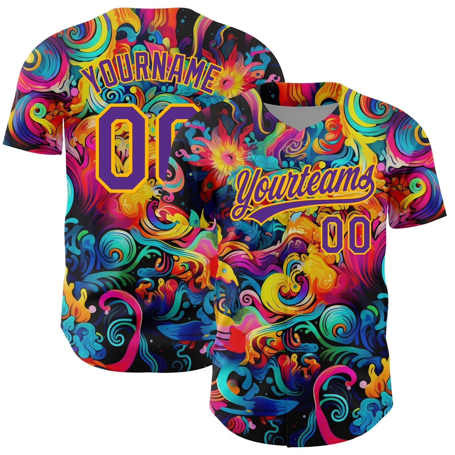 Custom Black Purple-Gold 3D Pattern Design Abstract Painting Authentic Baseball Jersey baseball jersey product view 1