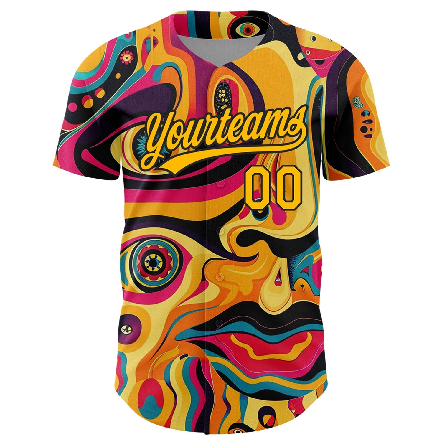 Custom Gold Black 3D Pattern Design Abstract Painting Authentic Baseball Jersey baseball jersey product view 2