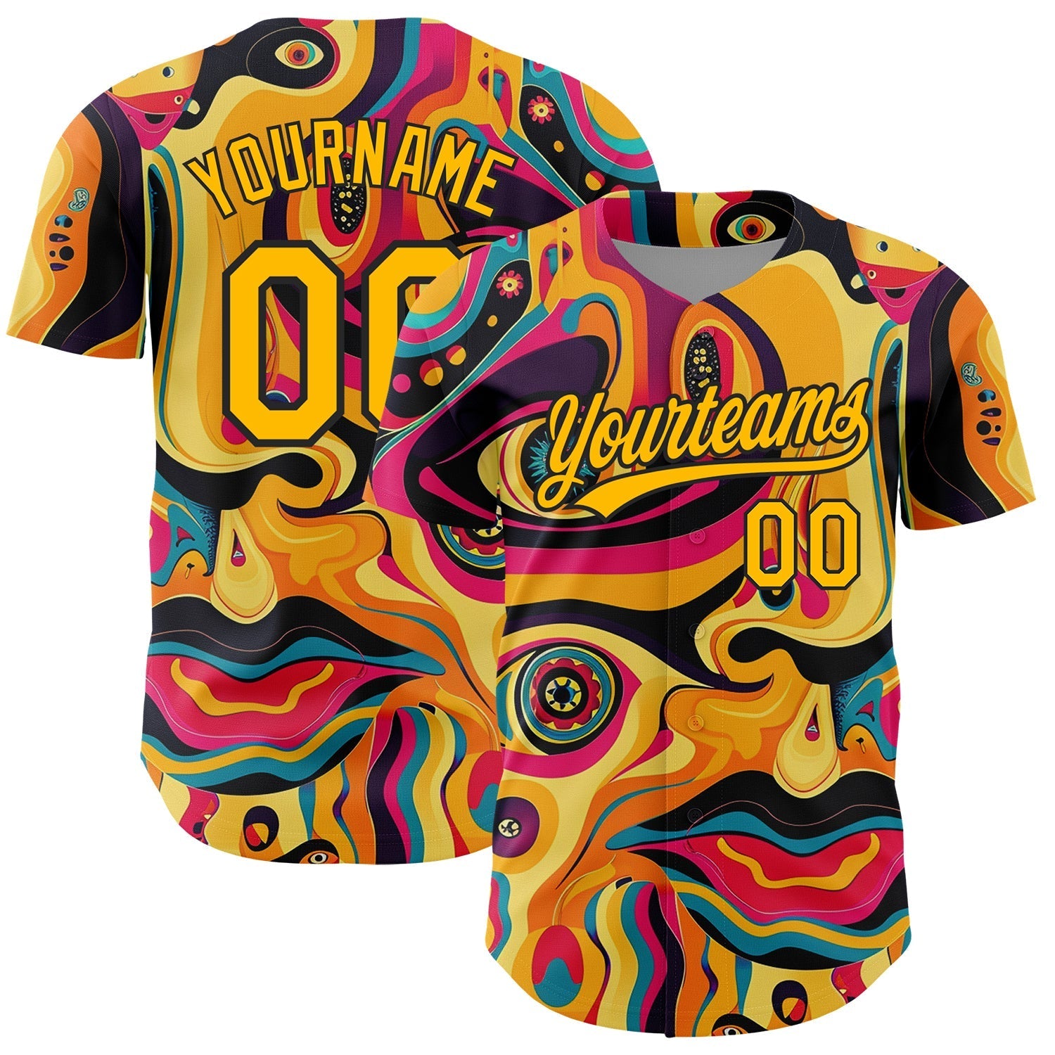 Custom Gold Black 3D Pattern Design Abstract Painting Authentic Baseball Jersey baseball jersey product view 1
