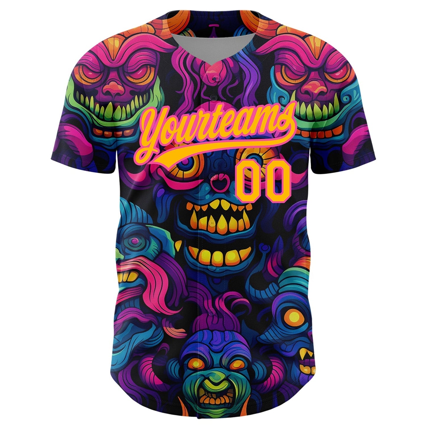 Custom Black Gold-Pink 3D Pattern Design Abstract Monsters Authentic Baseball Jersey baseball jersey product view 2