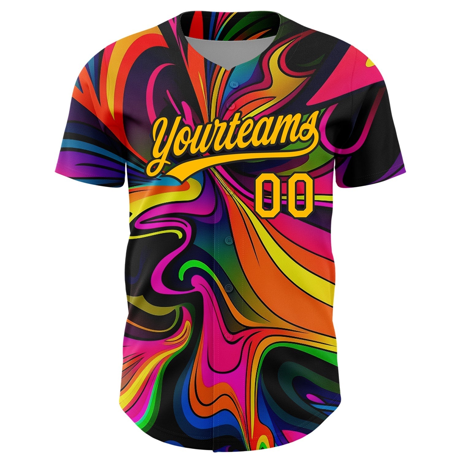 Custom Black Gold 3D Pattern Design Abstract Painting Authentic Baseball Jersey baseball jersey product view 2