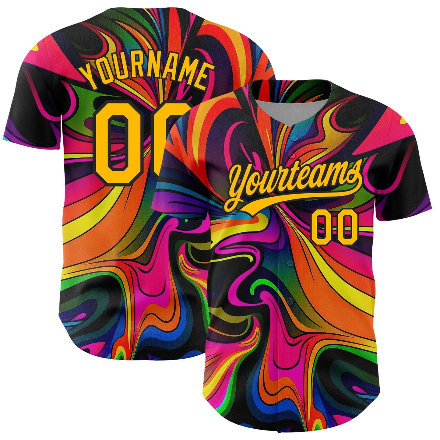 Custom Black Gold 3D Pattern Design Abstract Painting Authentic Baseball Jersey baseball jersey product view 1