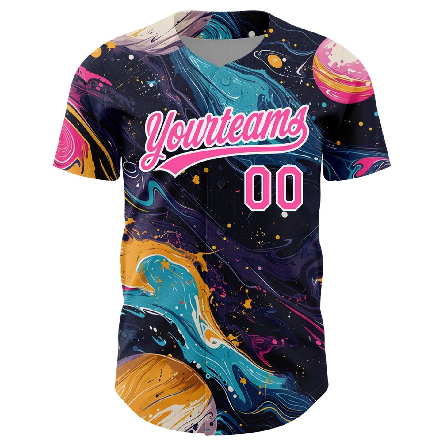 Custom Black Pink-White 3D Pattern Design Abstract Liquid Painting Authentic Baseball Jersey baseball jersey product view 2