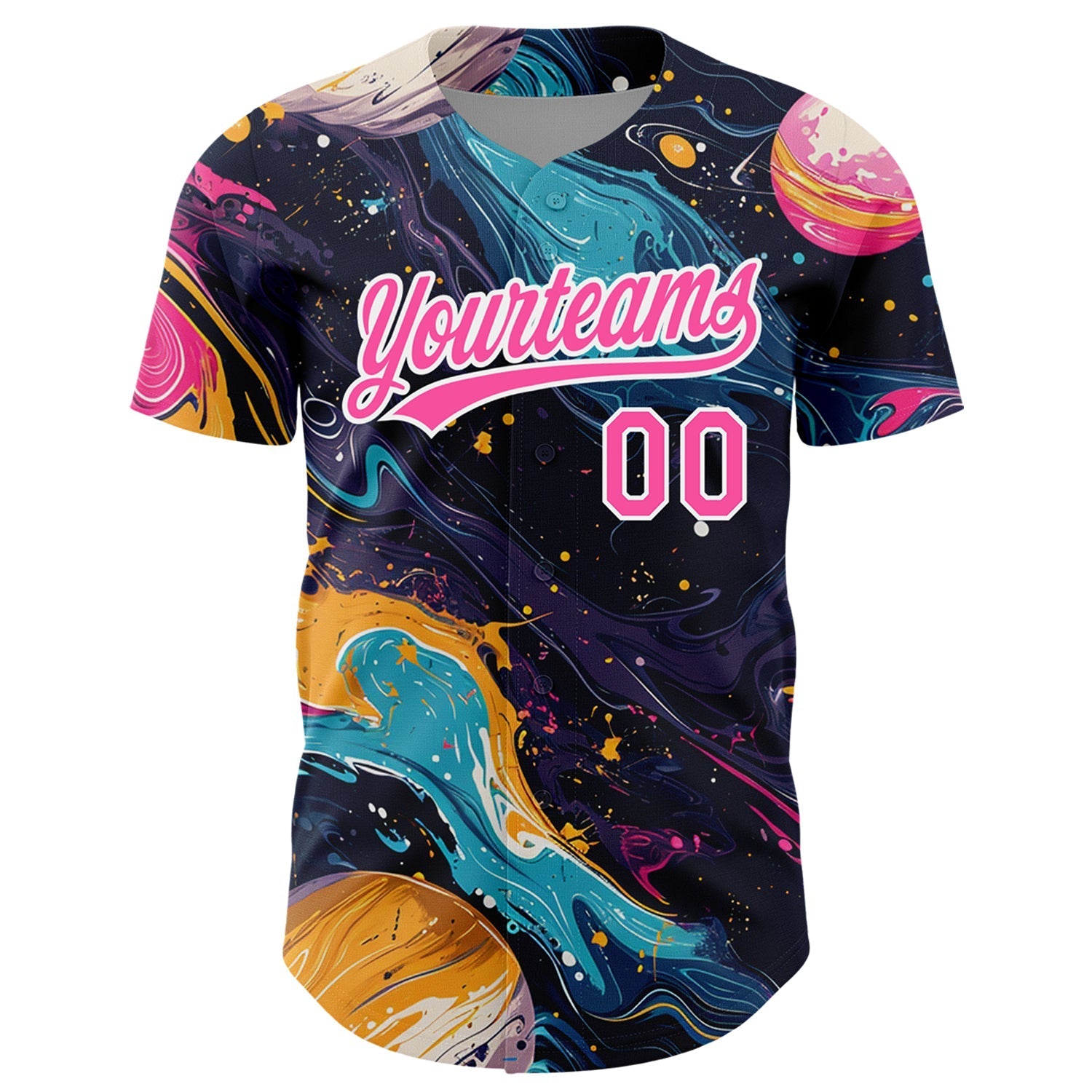 Custom Black Pink-White 3D Pattern Design Abstract Liquid Painting Authentic Baseball Jersey baseball jersey product view 2