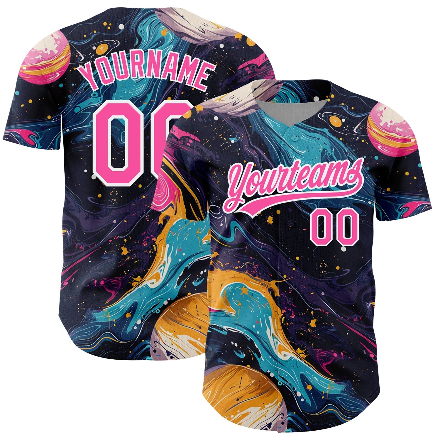 Custom Black Pink-White 3D Pattern Design Abstract Liquid Painting Authentic Baseball Jersey baseball jersey product view 1