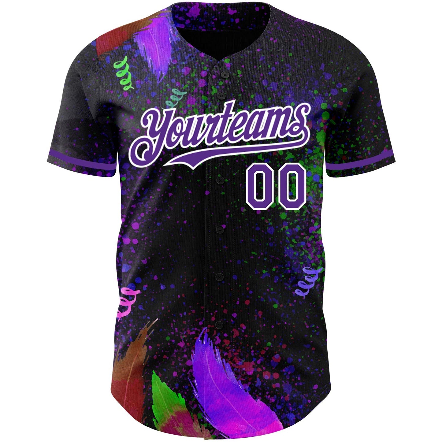 Custom Black Purple-White 3D Pattern Design Holi Festival Color Powder Authentic Baseball Jersey baseball jersey product view 2