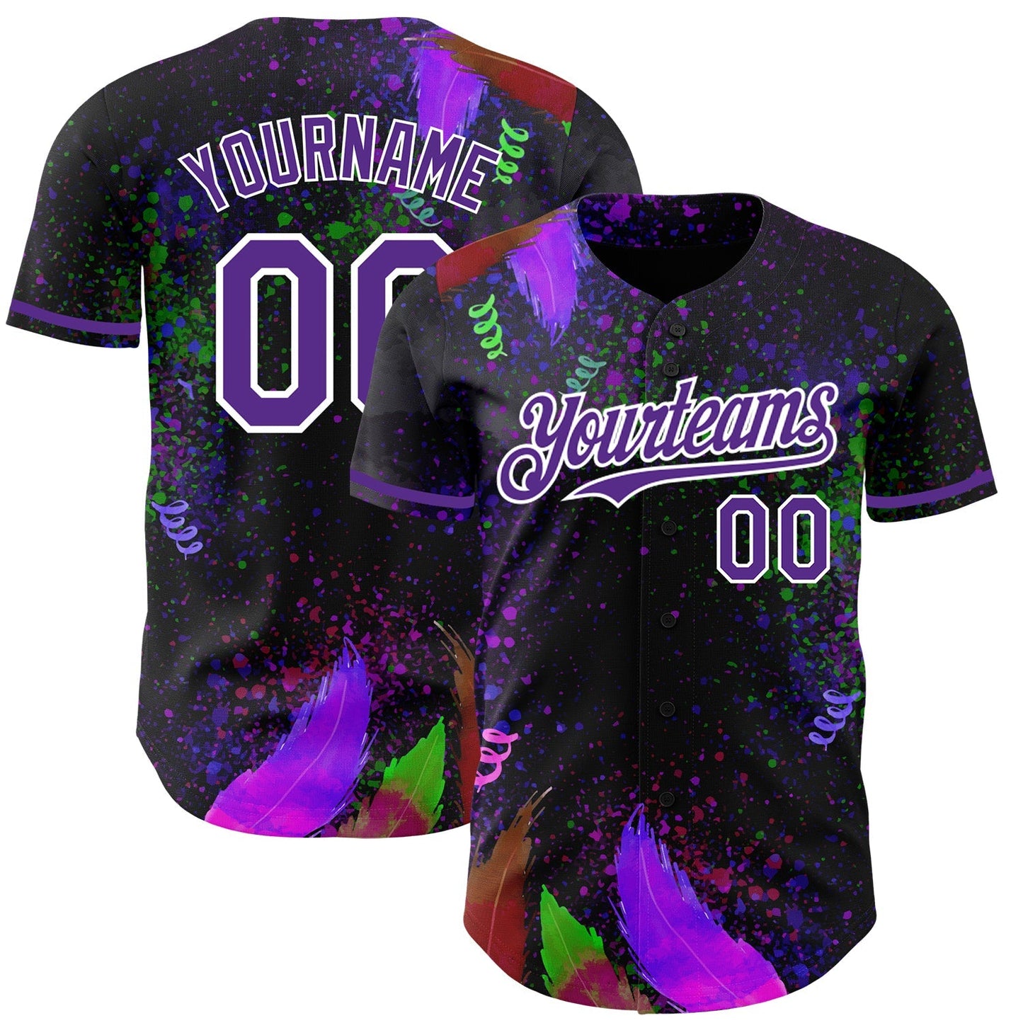Custom Black Purple-White 3D Pattern Design Holi Festival Color Powder Authentic Baseball Jersey baseball jersey product view 1