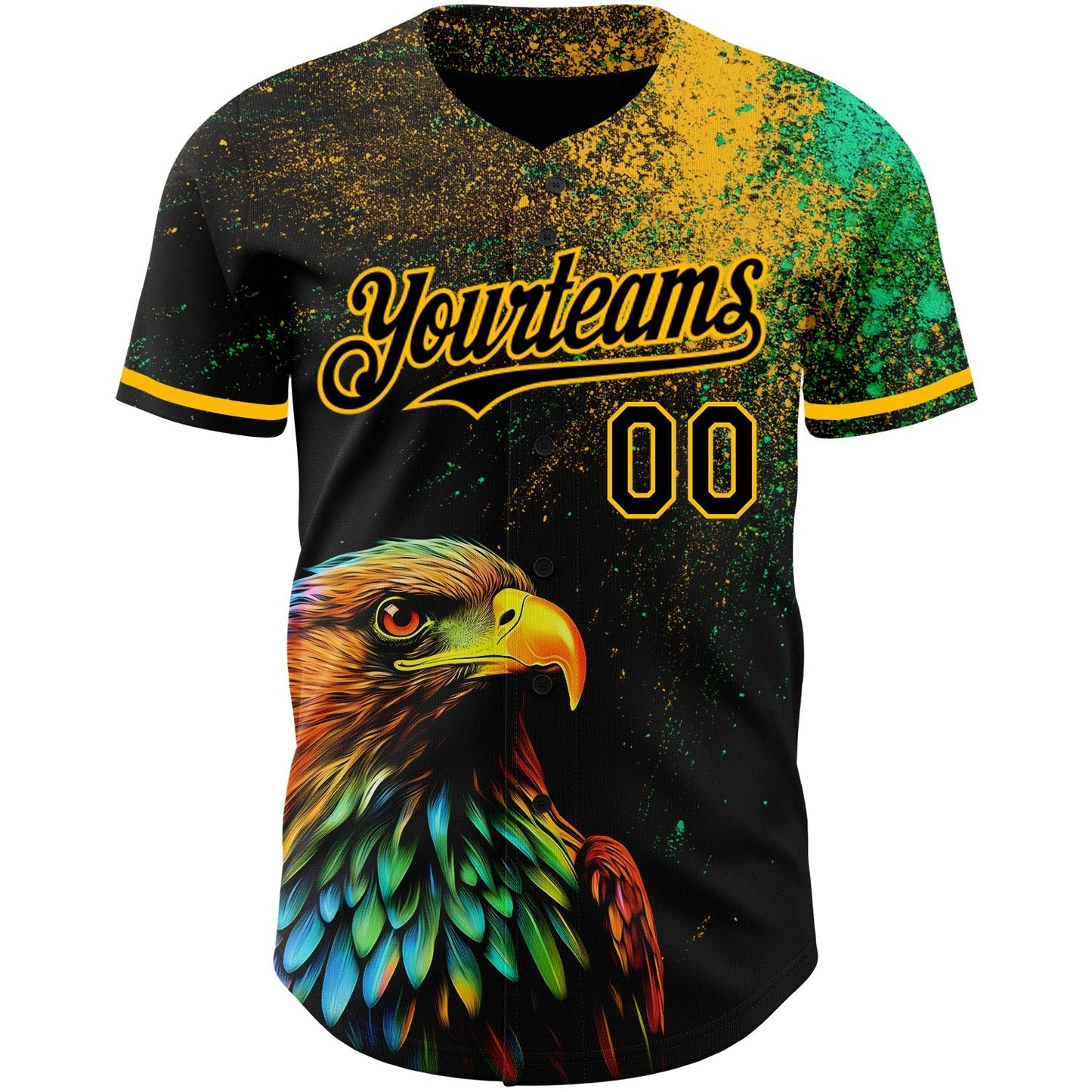 Custom Black Gold 3D Pattern Design Holi Festival Color Powder Authentic Baseball Jersey baseball jersey product view 2