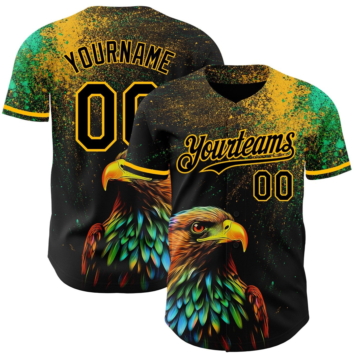 Custom Black Gold 3D Pattern Design Holi Festival Color Powder Authentic Baseball Jersey baseball jersey product view 1