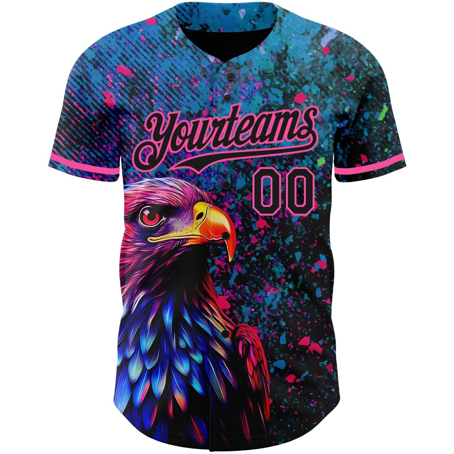 Custom Black Pink 3D Pattern Design Holi Festival Color Powder Authentic Baseball Jersey baseball jersey product view 3