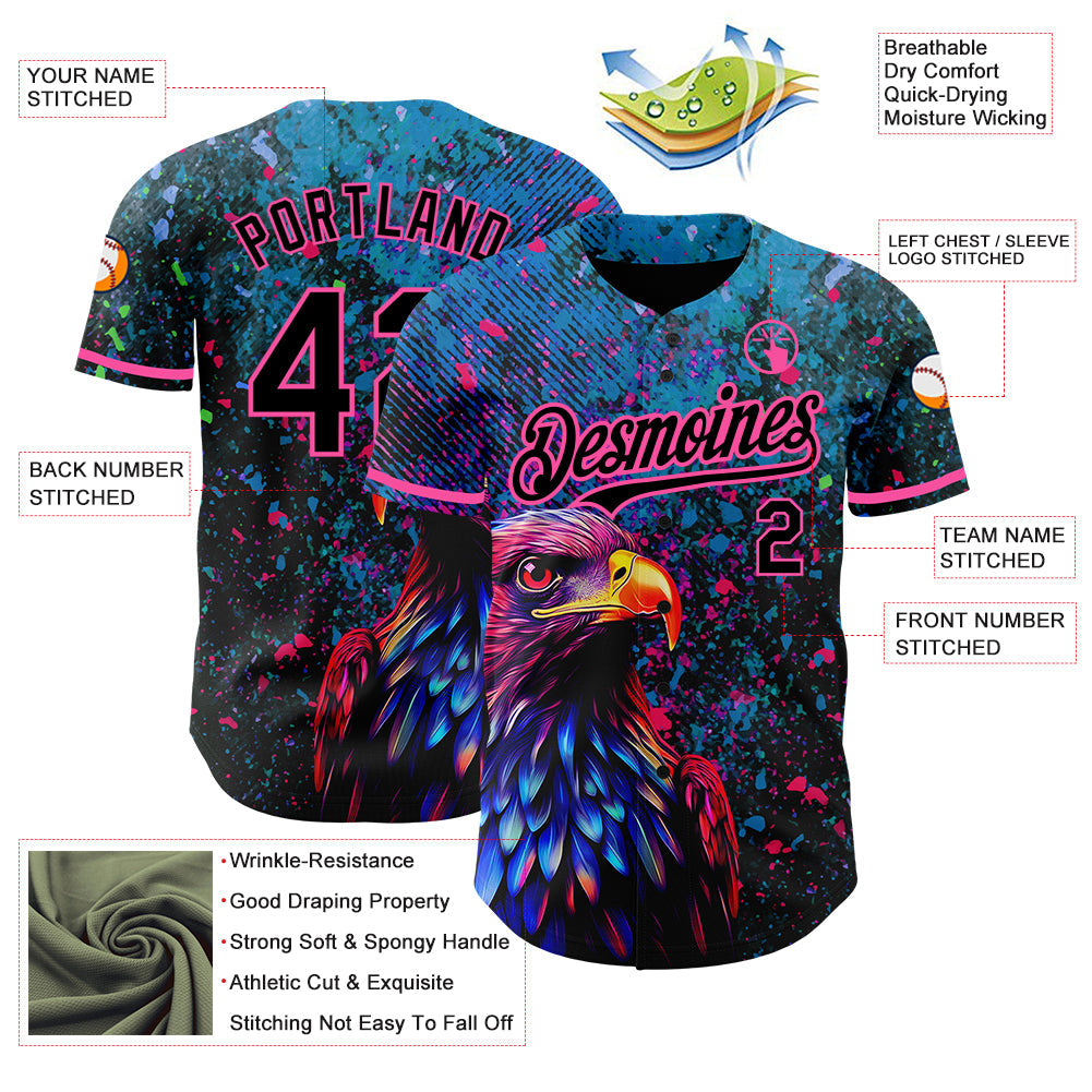 Custom Black Pink 3D Pattern Design Holi Festival Color Powder Authentic Baseball Jersey baseball jersey product view 4