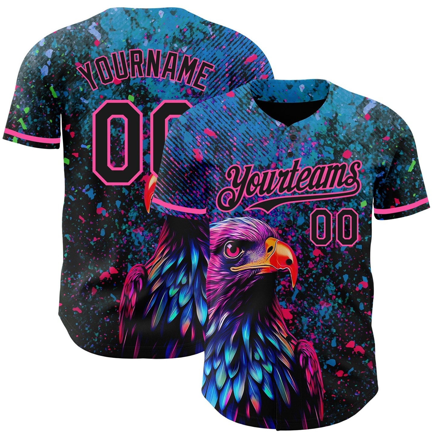 Custom Black Pink 3D Pattern Design Holi Festival Color Powder Authentic Baseball Jersey baseball jersey product view 1