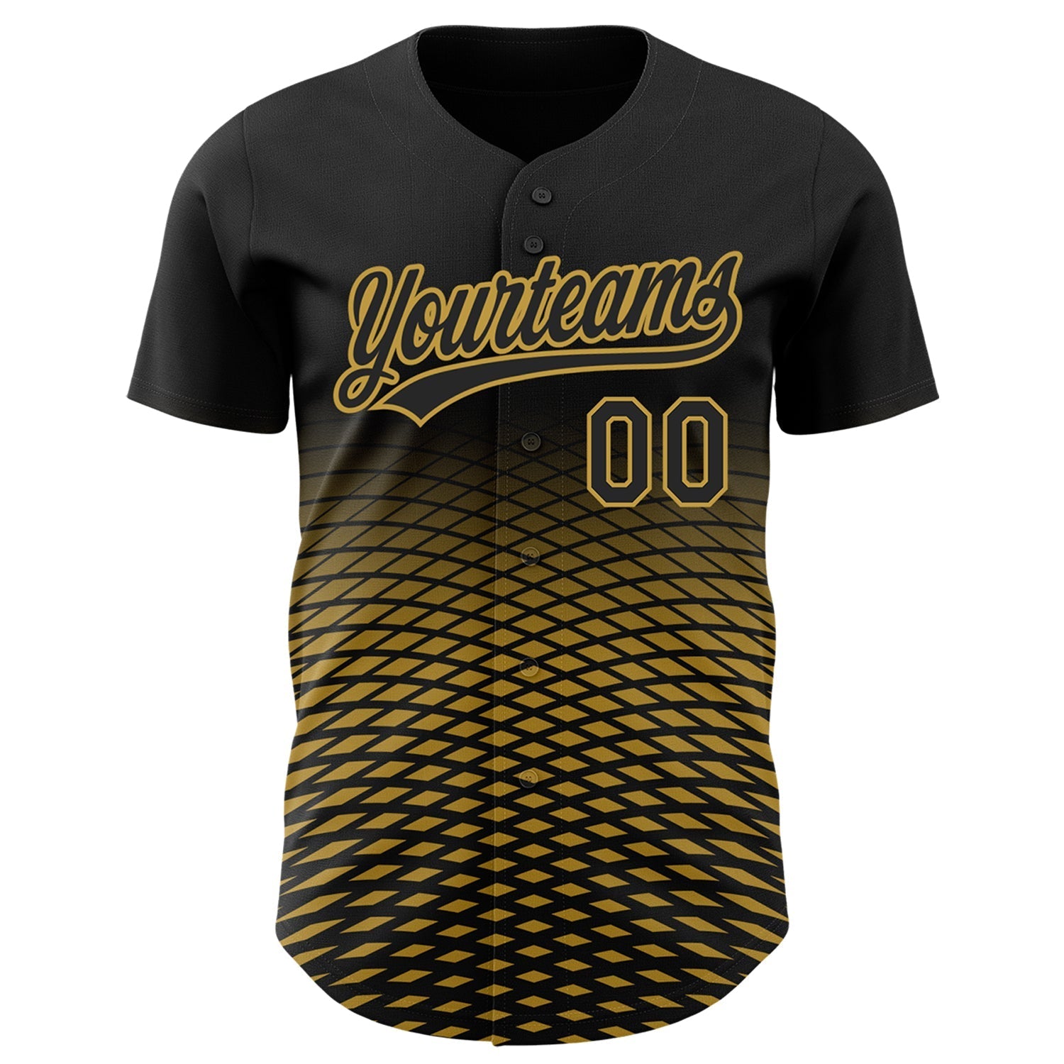 Custom Black Old Gold 3D Pattern Design Gradient Lines Authentic Baseball Jersey baseball jersey product view 2