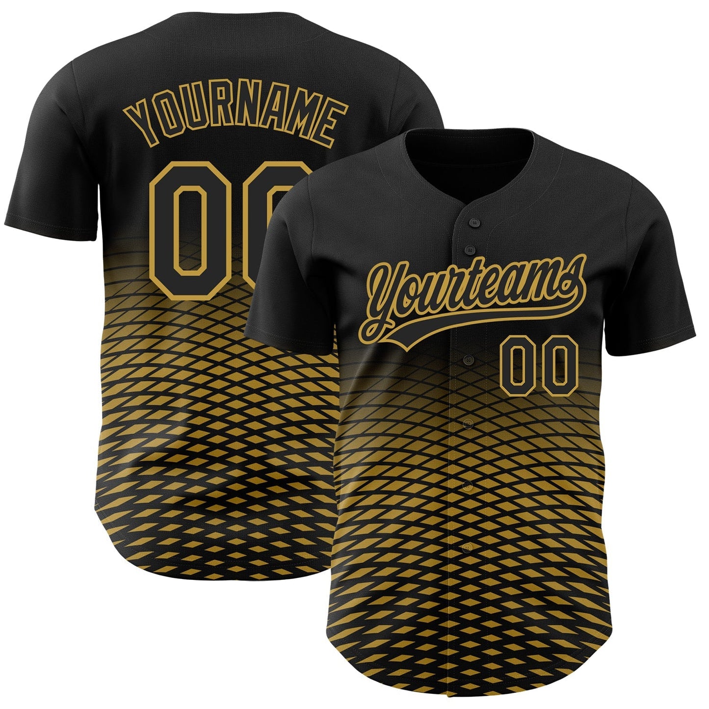 Custom Black Old Gold 3D Pattern Design Gradient Lines Authentic Baseball Jersey baseball jersey product view 1