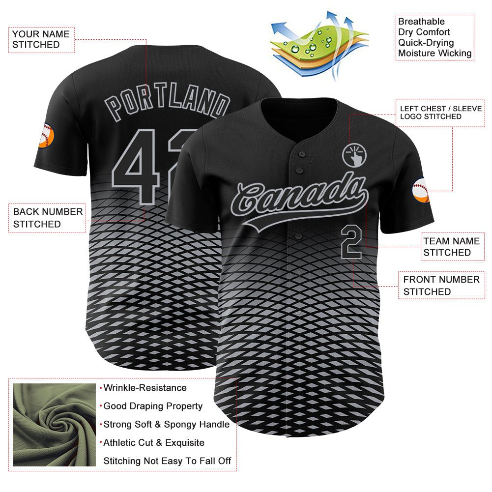 Custom Black Gray 3D Pattern Design Gradient Lines Authentic Baseball Jersey baseball jersey product view 3
