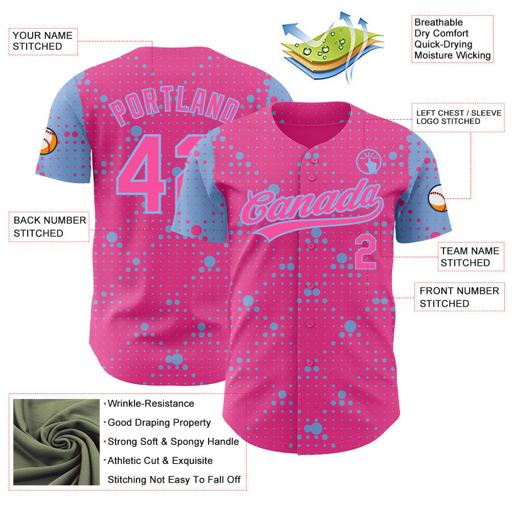 Custom Pink Light Blue 3D Pattern Design Geometric Halftone Dots Authentic Baseball Jersey baseball jersey product view 3
