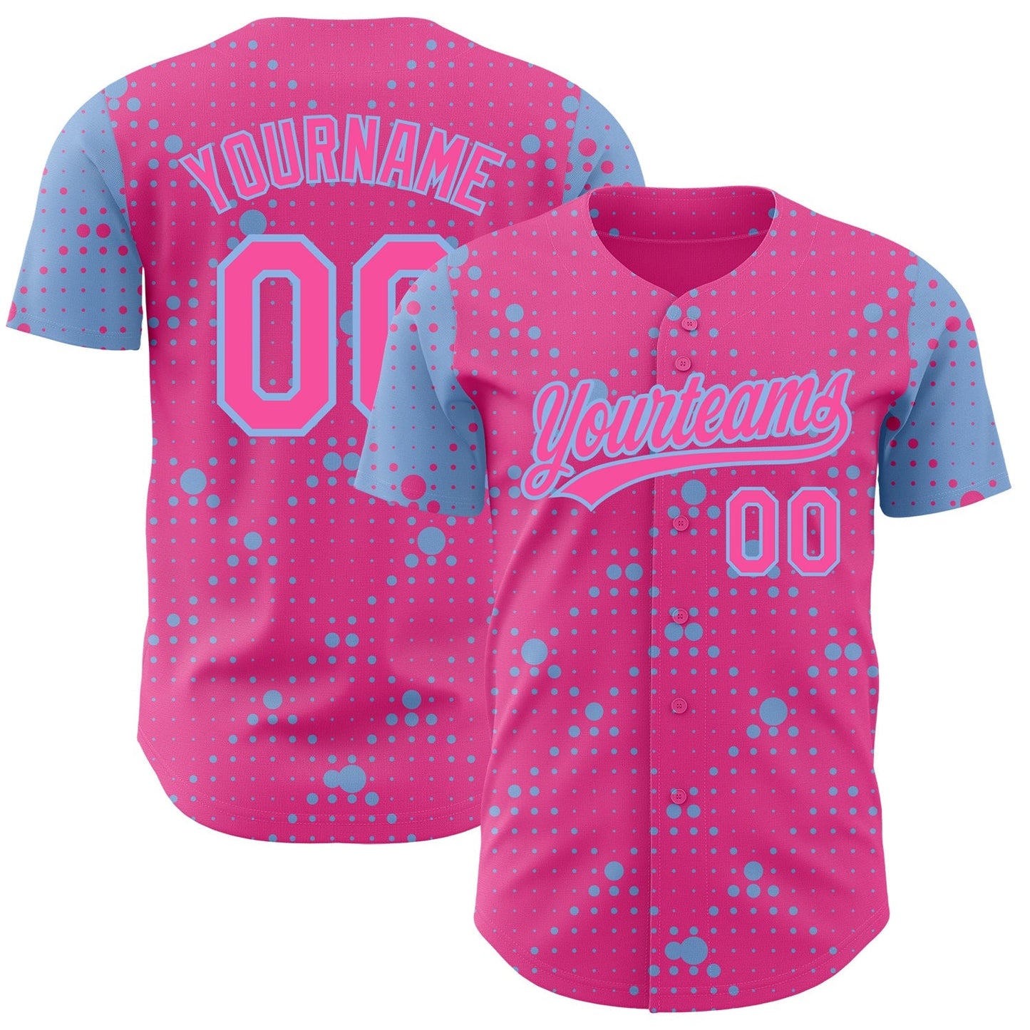 Custom Pink Light Blue 3D Pattern Design Geometric Halftone Dots Authentic Baseball Jersey baseball jersey product view 1