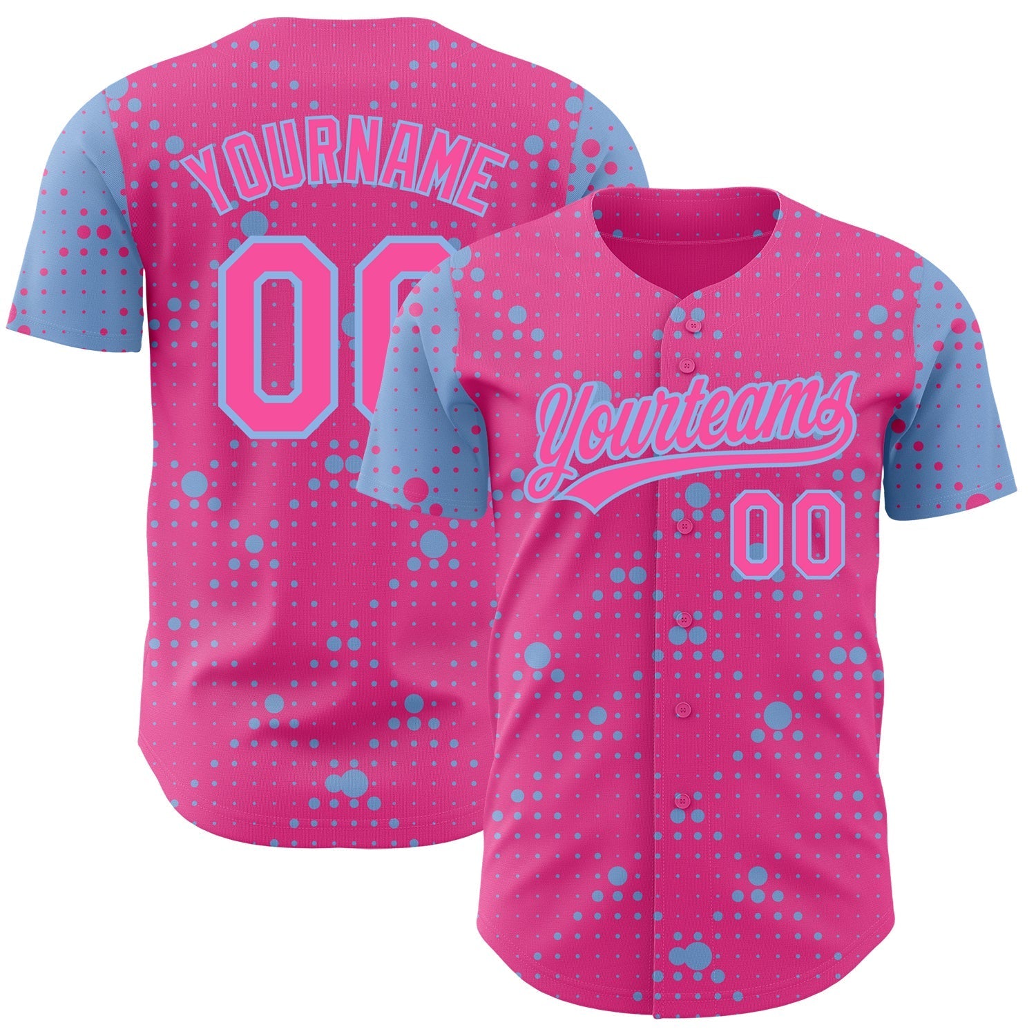 Custom Pink Light Blue 3D Pattern Design Geometric Halftone Dots Authentic Baseball Jersey baseball jersey product view 1