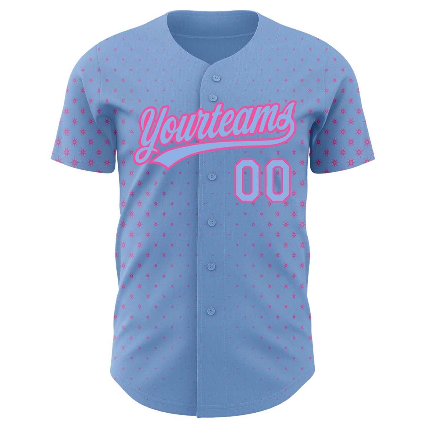 Custom Light Blue Pink 3D Pattern Design Geometric Stars Authentic Baseball Jersey baseball jersey product view 2
