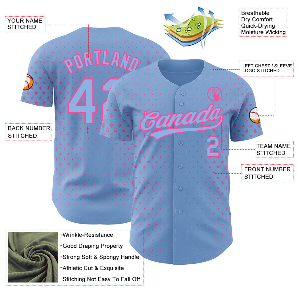 Custom Light Blue Pink 3D Pattern Design Geometric Stars Authentic Baseball Jersey baseball jersey product view 3