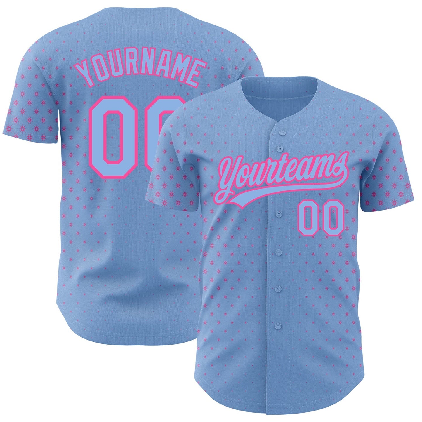 Custom Light Blue Pink 3D Pattern Design Geometric Stars Authentic Baseball Jersey baseball jersey product view 1