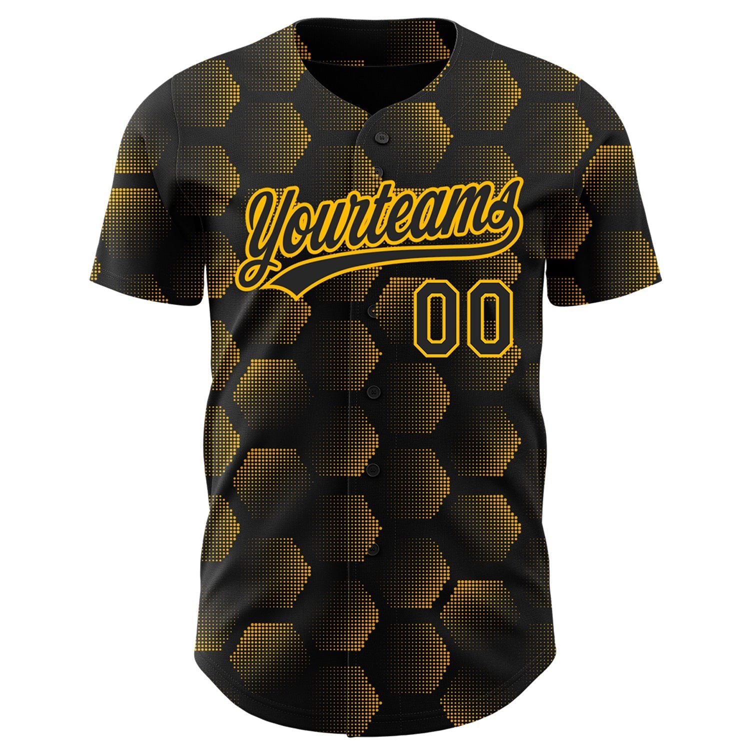 Custom Black Gold 3D Pattern Design Halftone Geometric Shapes Authentic Baseball Jersey baseball jersey product view 2